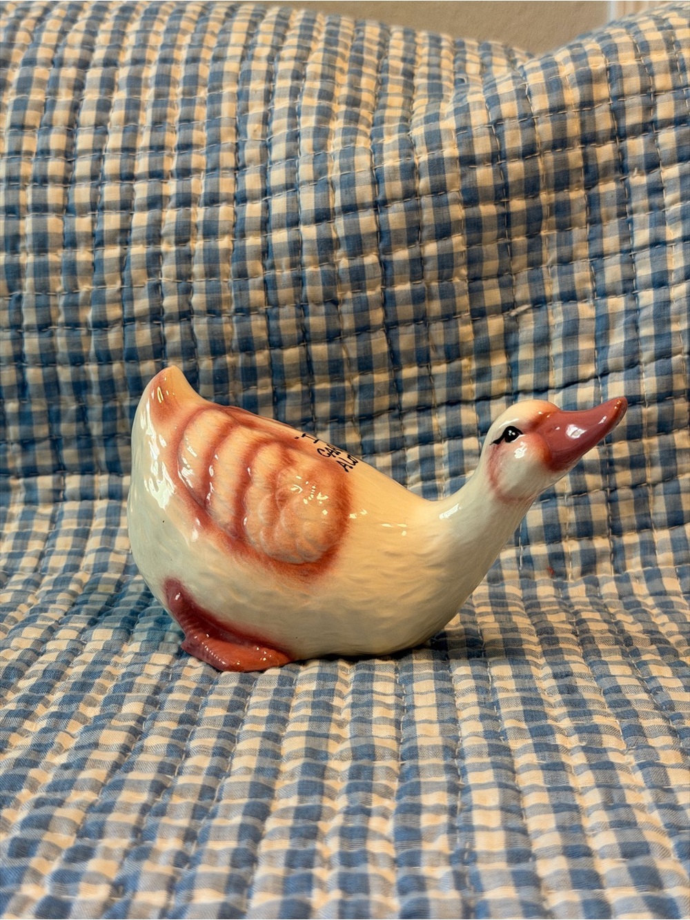 Vintage Ceramic Pink And White Goose